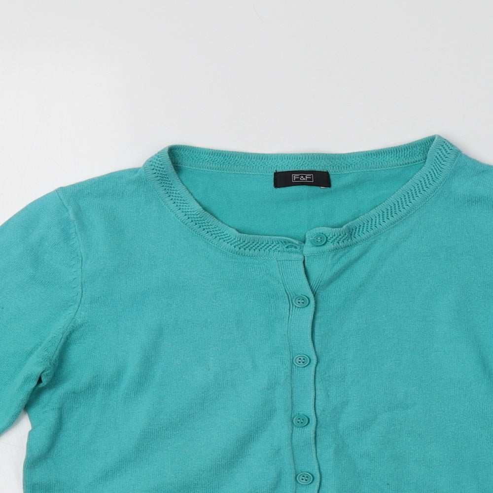 F&F Womens Blue Crew Neck  Cotton Cardigan Jumper Size 6