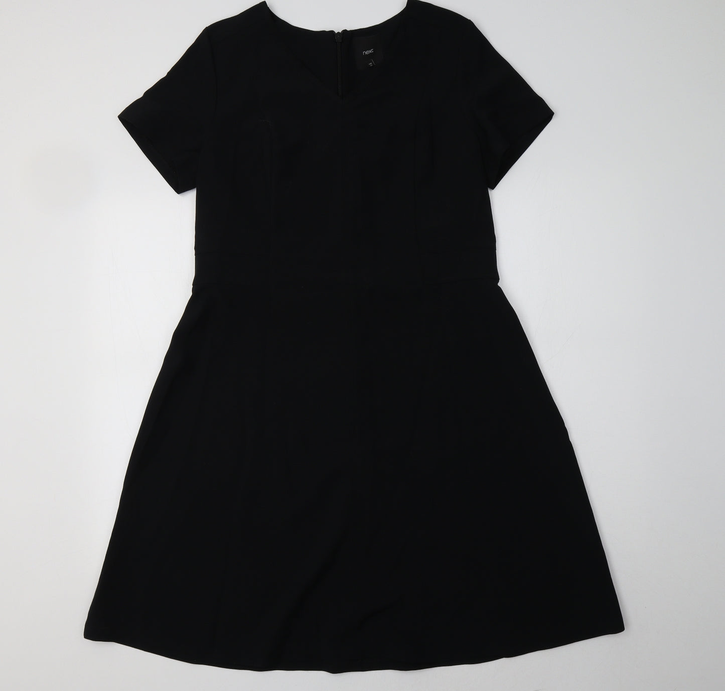 NEXT Womens Black Batik Viscose Fit & Flare  Size 16 V-Neck