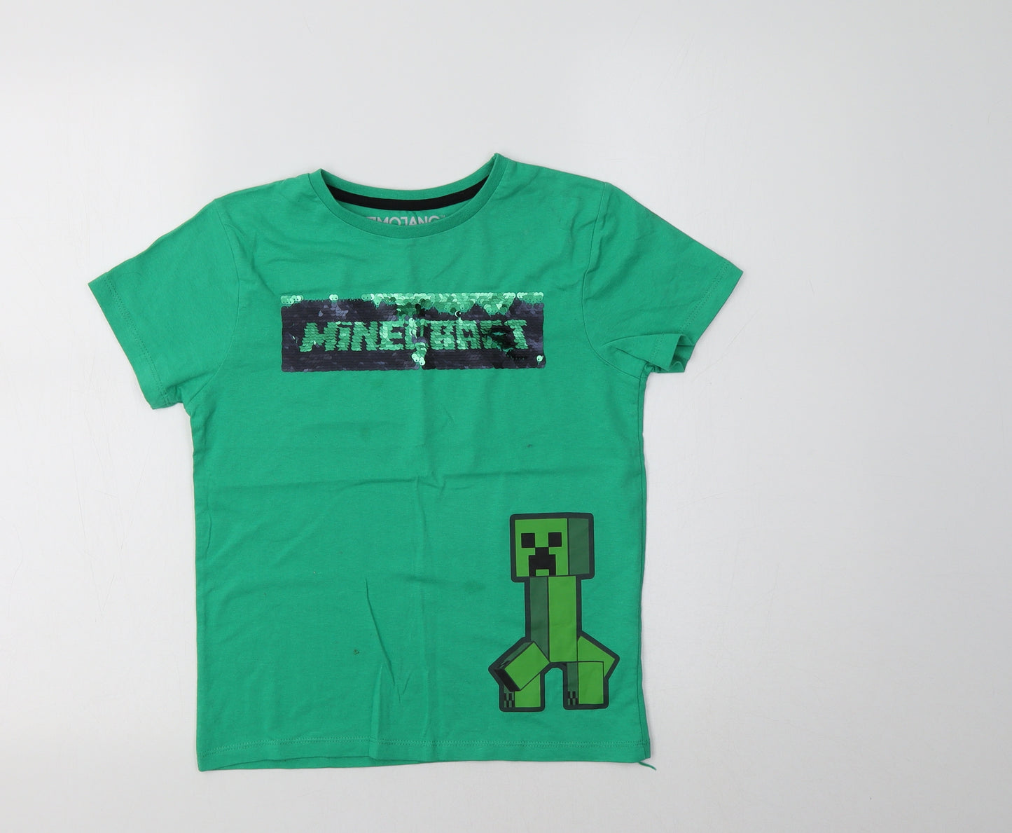 Mojang Girls Green  Cotton Basic T-Shirt Size 7-8 Years Crew Neck  - Minecraft