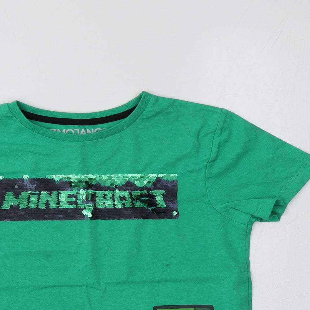 Mojang Girls Green  Cotton Basic T-Shirt Size 7-8 Years Crew Neck  - Minecraft