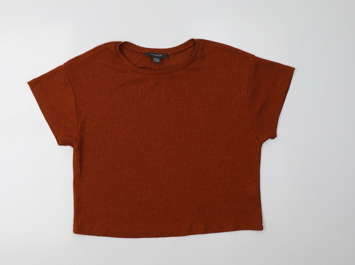 Primark Womens Brown  Polyester Cropped Blouse Size M Crew Neck