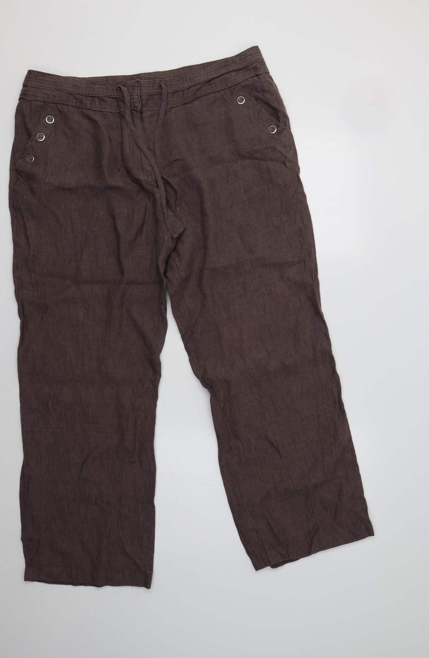 Debenhams Womens Brown  Linen Trousers  Size 16 L30 in Regular