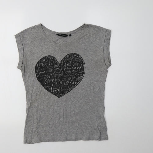 New Look Womens Grey  Cotton Basic T-Shirt Size 10 Crew Neck - Heart