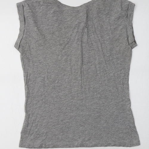 New Look Womens Grey  Cotton Basic T-Shirt Size 10 Crew Neck - Heart