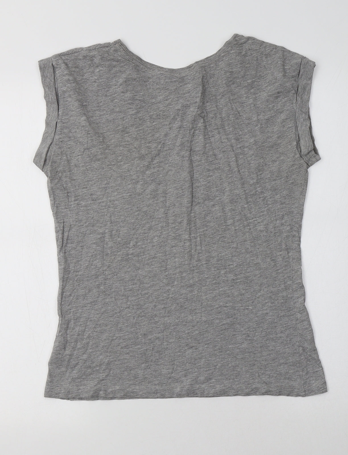 New Look Womens Grey  Cotton Basic T-Shirt Size 10 Crew Neck - Heart