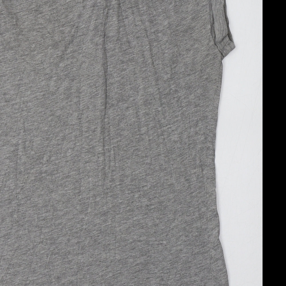 New Look Womens Grey  Cotton Basic T-Shirt Size 10 Crew Neck - Heart