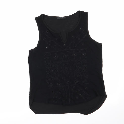 George Womens Black Geometric Viscose Basic Blouse Size 12 Round Neck - Embroidered Front