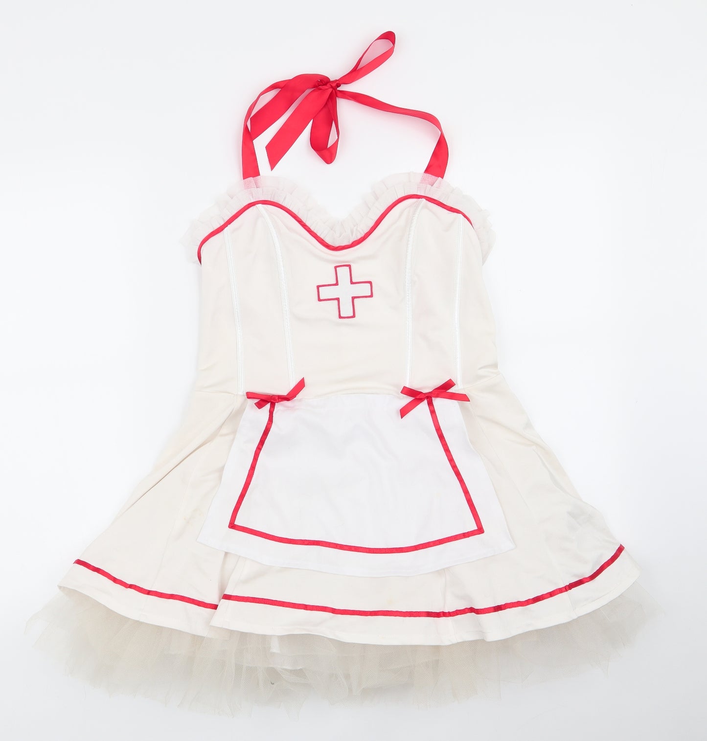 Anne Summers Womens White  Polyester Mini  Size 14 Halter  - Nurse Outfit Boned front