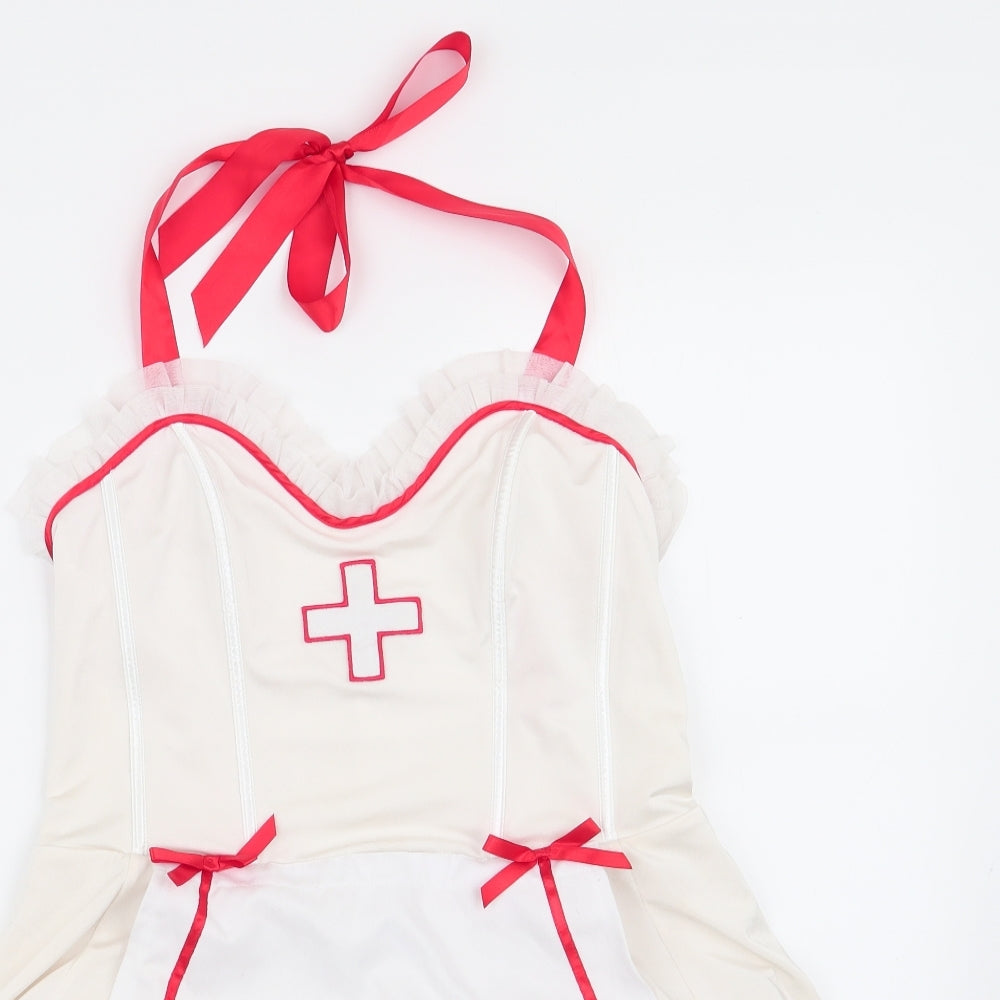Anne Summers Womens White  Polyester Mini  Size 14 Halter  - Nurse Outfit Boned front