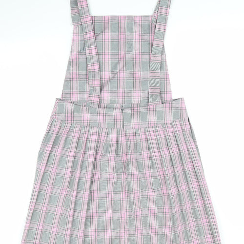 Boohoo Womens Pink Check Polyester Pinafore/Dungaree Dress  Size 12 Square Neck  - Pink Grey Black Check