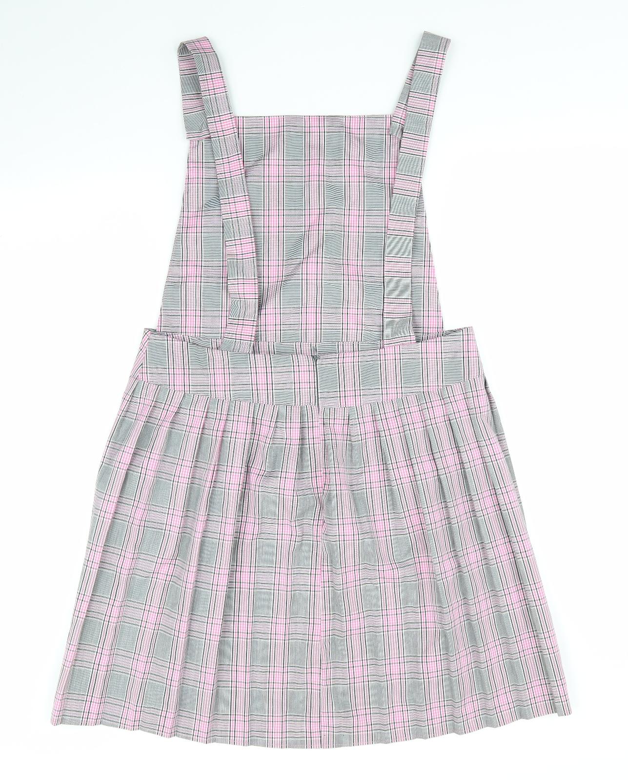 Boohoo Womens Pink Check Polyester Pinafore/Dungaree Dress  Size 12 Square Neck  - Pink Grey Black Check