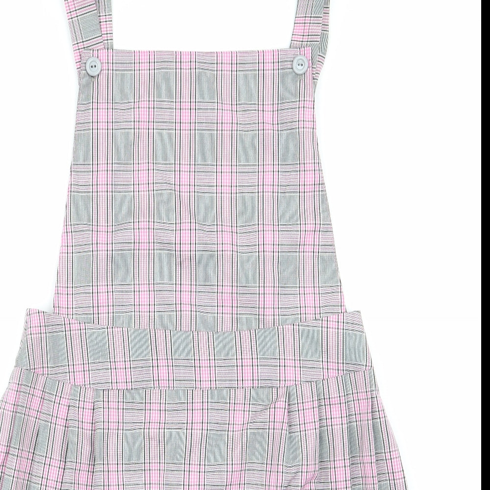 Boohoo Womens Pink Check Polyester Pinafore/Dungaree Dress  Size 12 Square Neck  - Pink Grey Black Check
