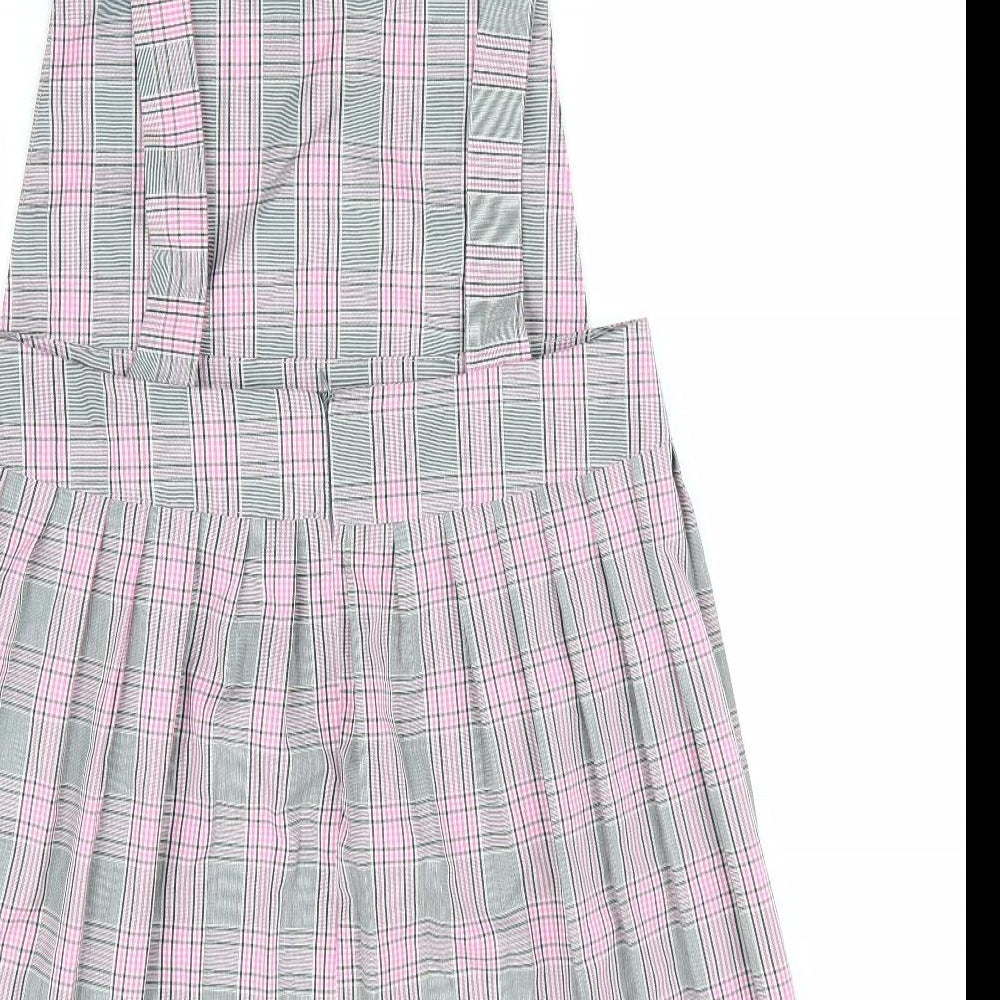 Boohoo Womens Pink Check Polyester Pinafore/Dungaree Dress  Size 12 Square Neck  - Pink Grey Black Check