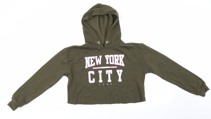 New Look 915 Generation Girls Green Polyester Pullover Hoodie Size 14-15 Years - New York City Olive Green Cropped