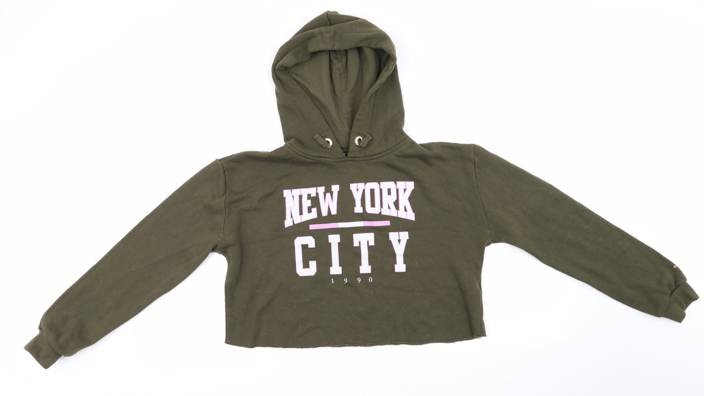 New Look 915 Generation Girls Green  Polyester Pullover Hoodie Size 14-15 Years   - New York City Olive Green Cropped