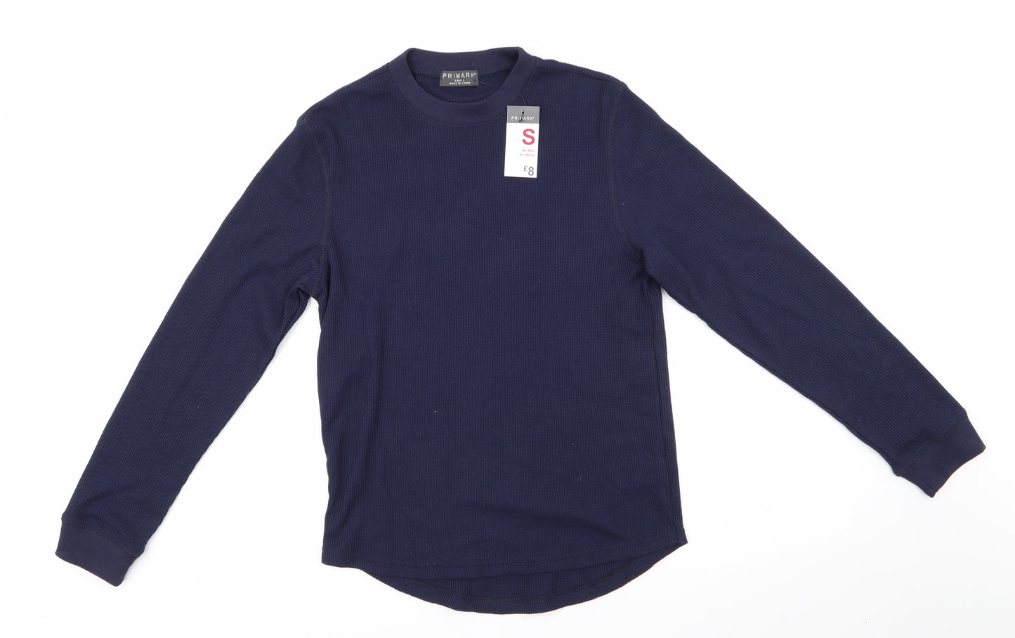 Primark Mens Blue  Cotton  Button-Up Size S Round Neck  - Waffle Texture