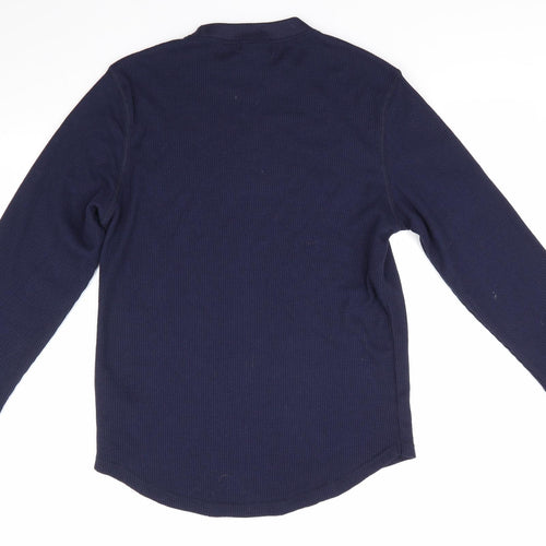 Primark Mens Blue  Cotton  Button-Up Size S Round Neck  - Waffle Texture