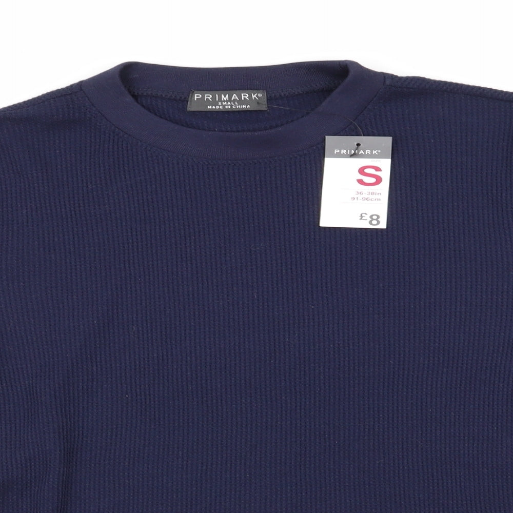 Primark Mens Blue  Cotton  Button-Up Size S Round Neck  - Waffle Texture