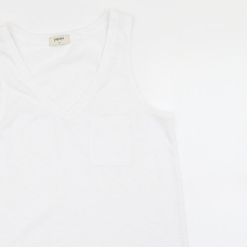 Papaya Womens White  Polyester Tunic Tank Size M V-Neck - Short Side Hemline vents