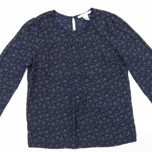 Mademoiselle  Womens Blue Polka Dot Polyester Basic Blouse Size 8 Round Neck - Pin Tuck Detail to front