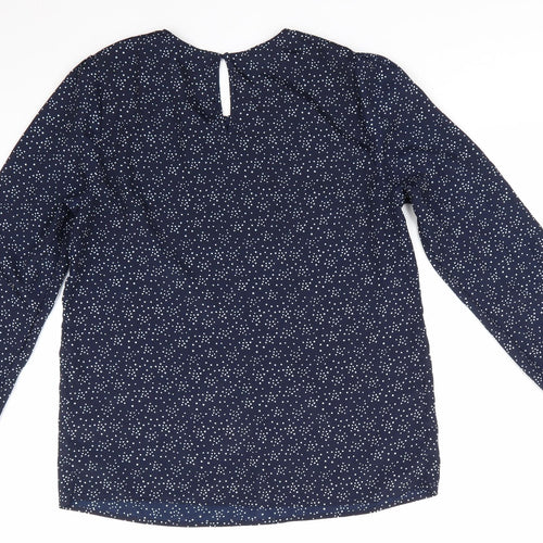 Mademoiselle  Womens Blue Polka Dot Polyester Basic Blouse Size 8 Round Neck - Pin Tuck Detail to front
