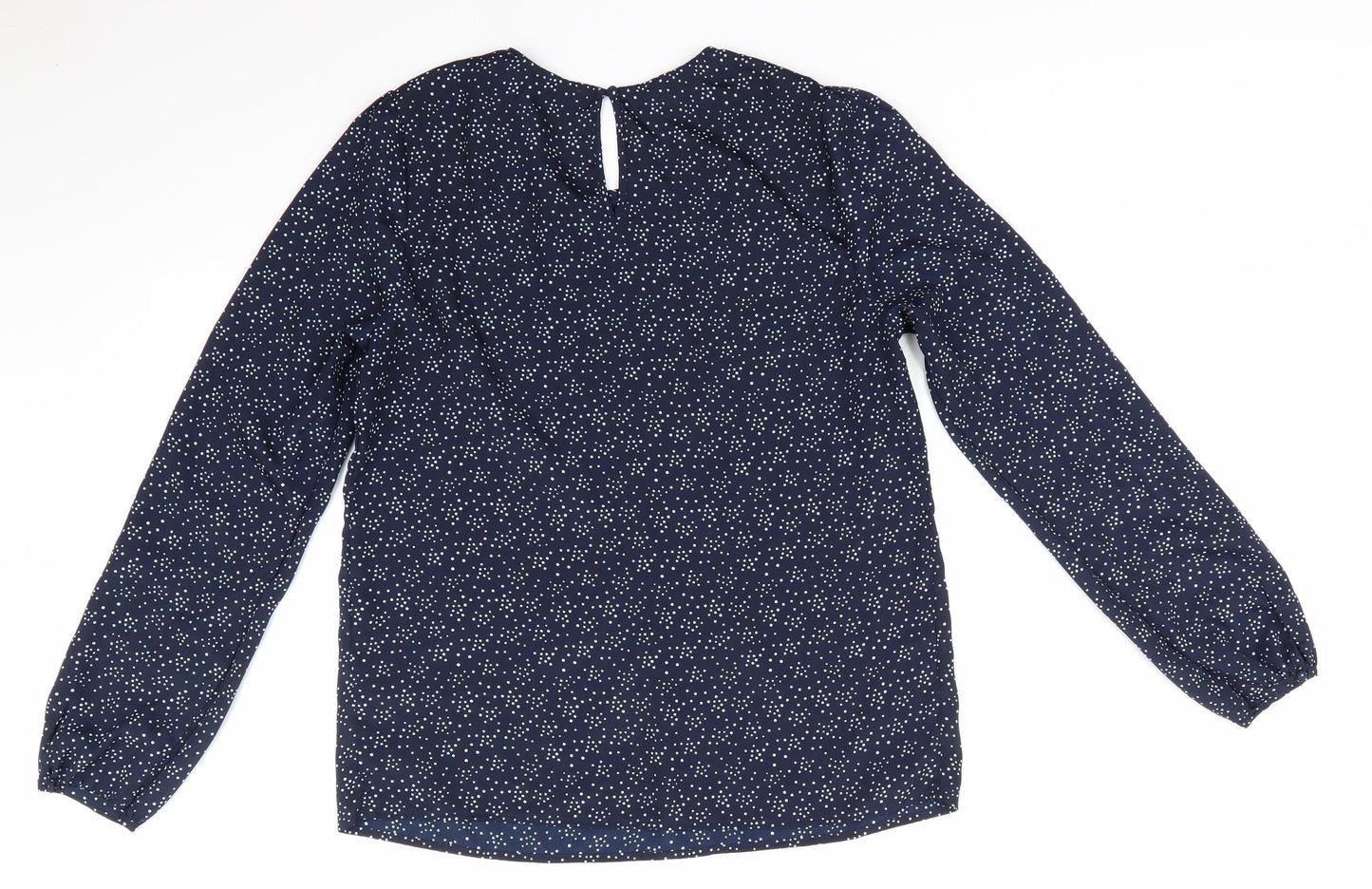 Mademoiselle  Womens Blue Polka Dot Polyester Basic Blouse Size 8 Round Neck - Pin Tuck Detail to front