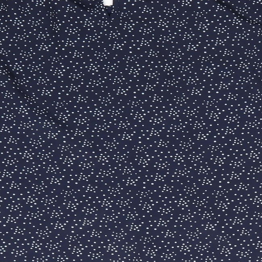 Mademoiselle  Womens Blue Polka Dot Polyester Basic Blouse Size 8 Round Neck - Pin Tuck Detail to front