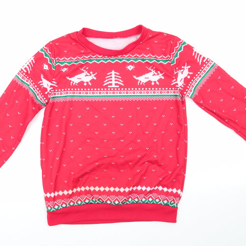 Preworn Mens Red Animal Print Cotton  Pyjama Top Size L   - Christmas Pyjama