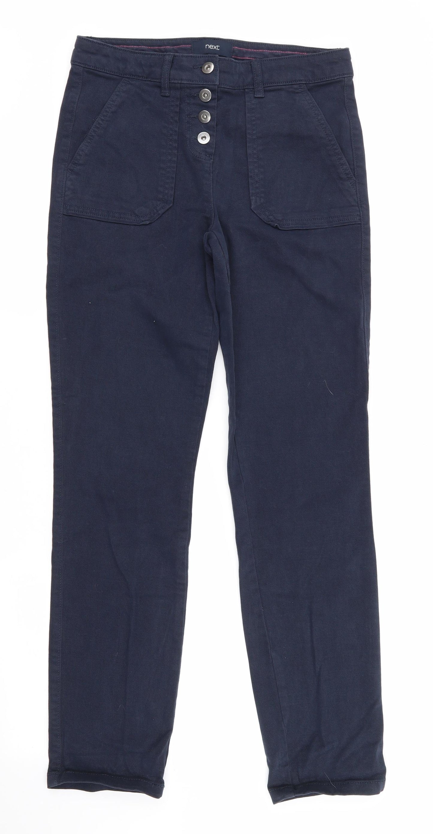 NEXT Womens Blue  Cotton Chino Trousers Size 8 L29 in Regular  - Button Fastening