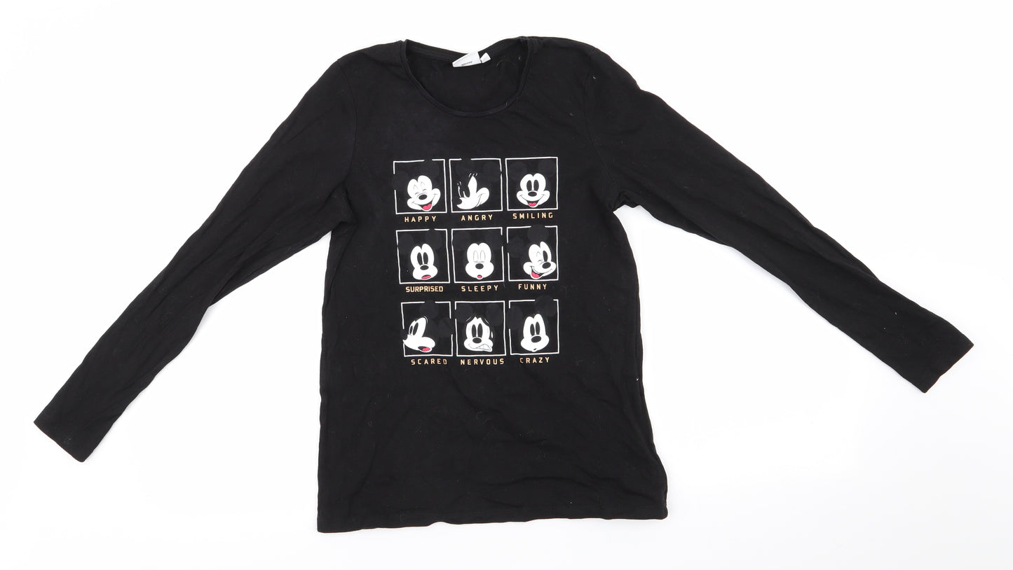 Disney Minnie Mouse Girls Black Animal Print  Basic T-Shirt Size 13-14 Years Round Neck  - Minnie Mouse expressions