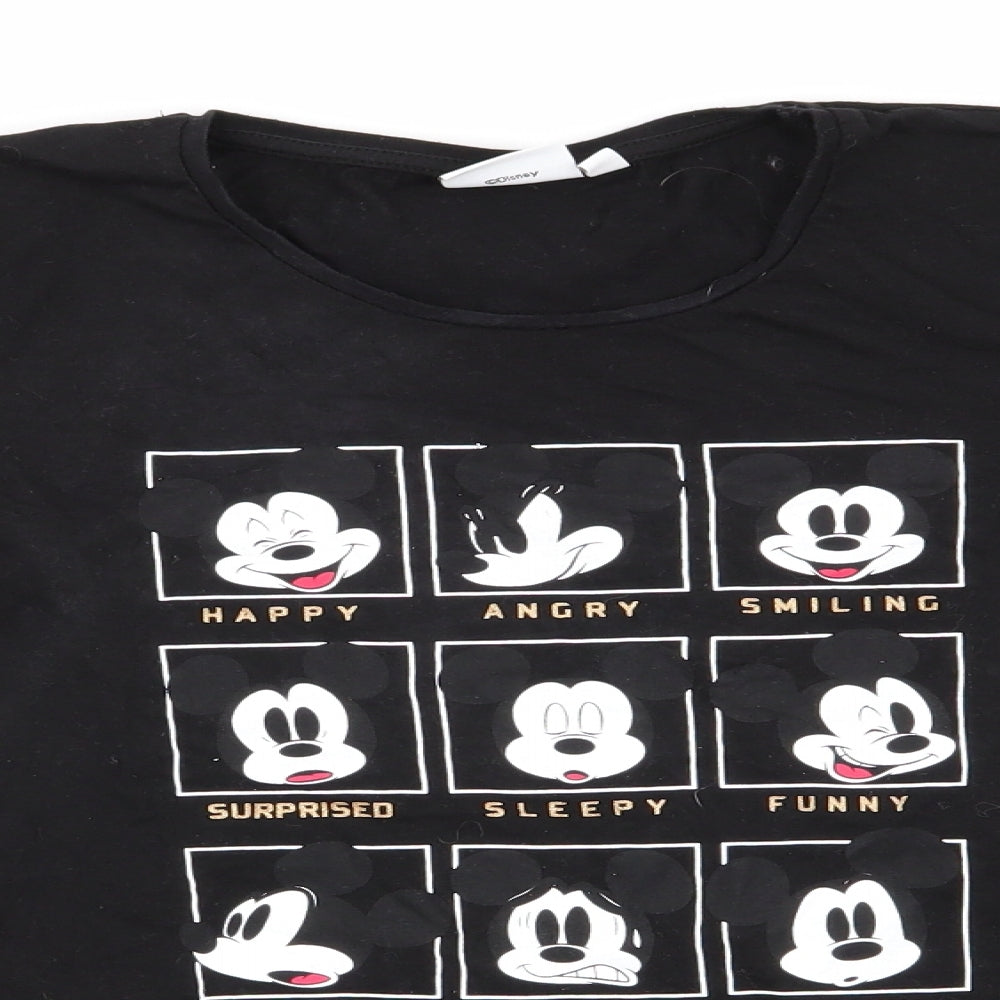 Disney Minnie Mouse Girls Black Animal Print  Basic T-Shirt Size 13-14 Years Round Neck  - Minnie Mouse expressions