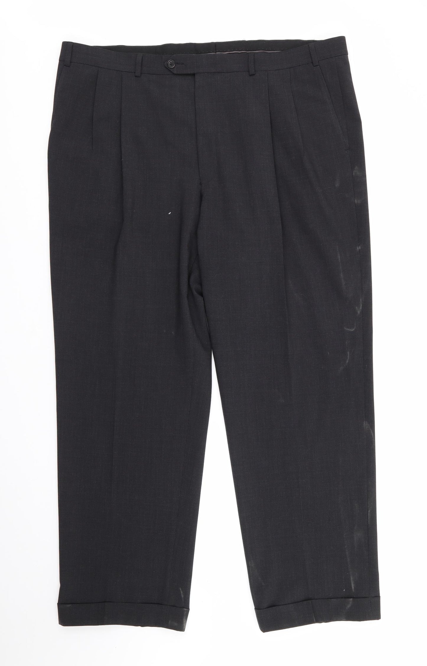Marks and Spencer Mens Grey  Polyester Trousers  Size 42 in L30 in Regular  - Turn Ups Tailored Charcoal Grey