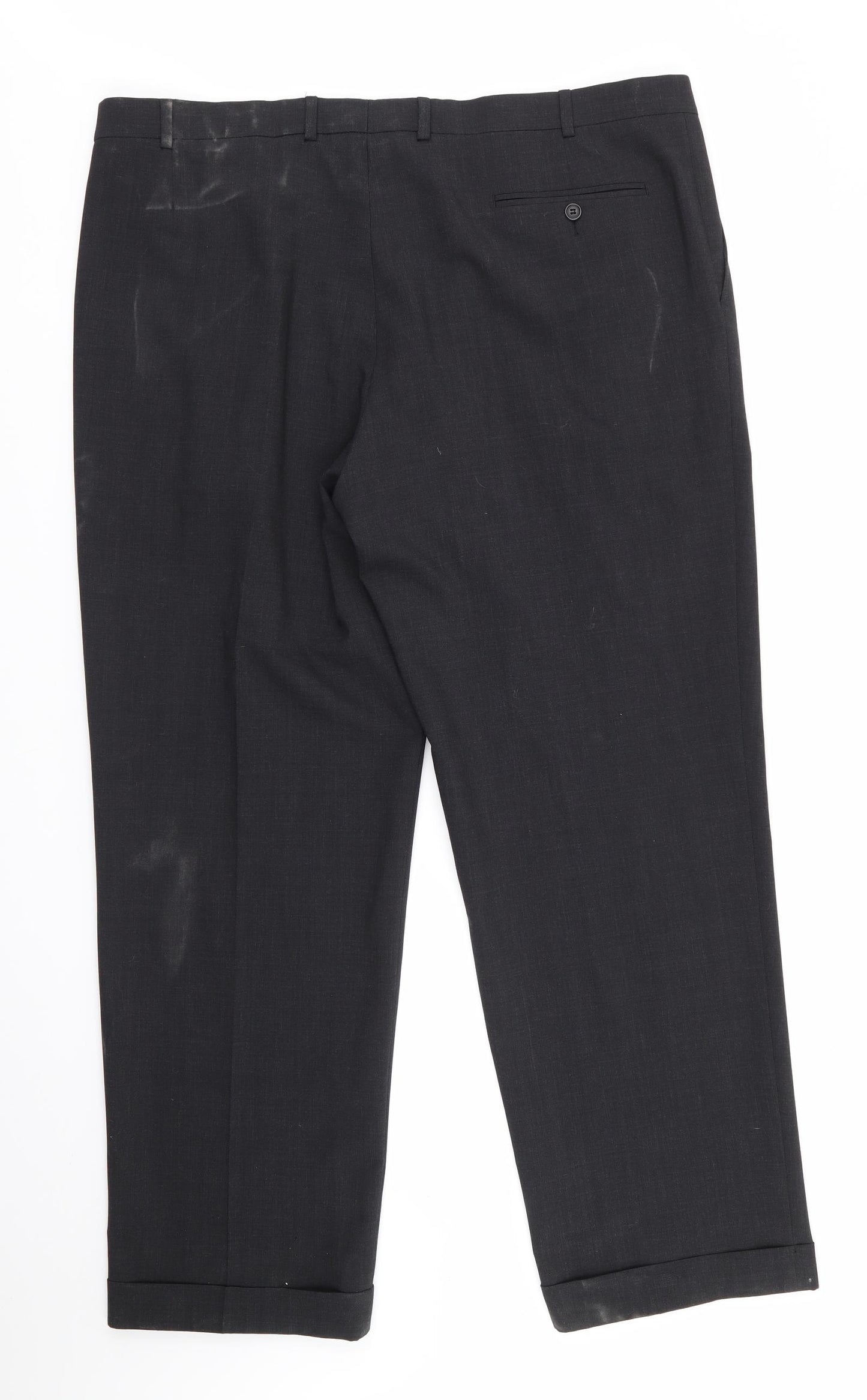 Marks and Spencer Mens Grey  Polyester Trousers  Size 42 in L30 in Regular  - Turn Ups Tailored Charcoal Grey