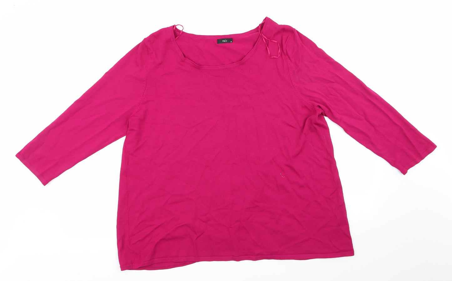 M&Co Womens Pink Round Neck  Viscose Pullover Jumper Size 20   - Cerise Pink Wrap Back