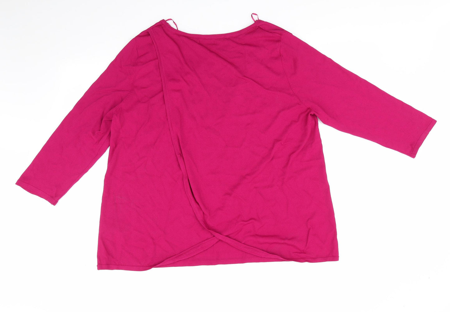 M&Co Womens Pink Round Neck  Viscose Pullover Jumper Size 20   - Cerise Pink Wrap Back
