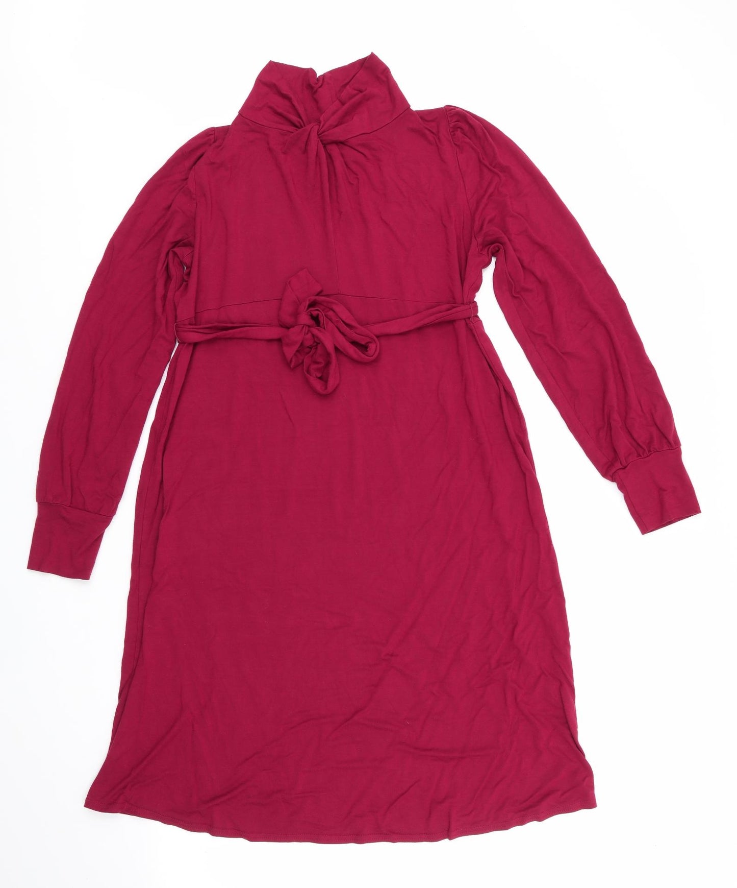 mamas & papas Womens Red  Viscose Fit & Flare  Size 10 High Neck  - Front Neck Twist Knot Back neck fastening with Keyhole