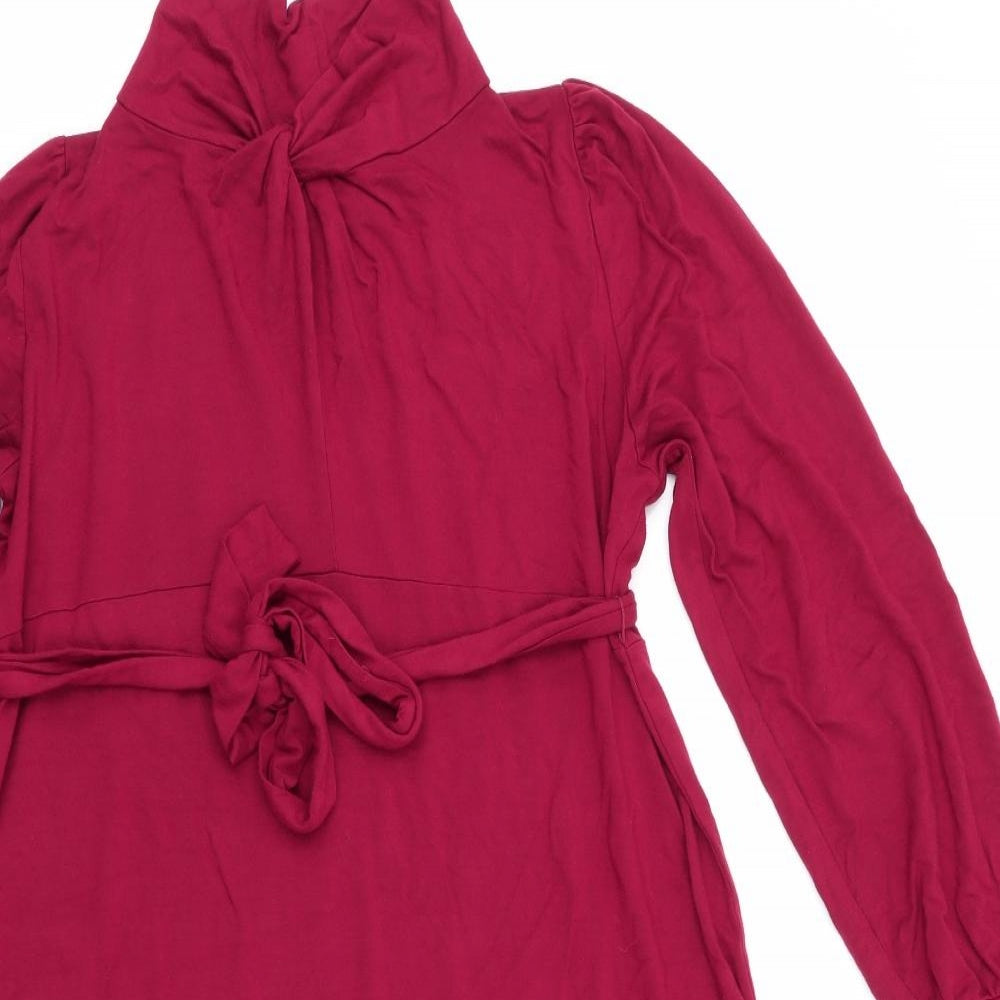 mamas & papas Womens Red  Viscose Fit & Flare  Size 10 High Neck  - Front Neck Twist Knot Back neck fastening with Keyhole