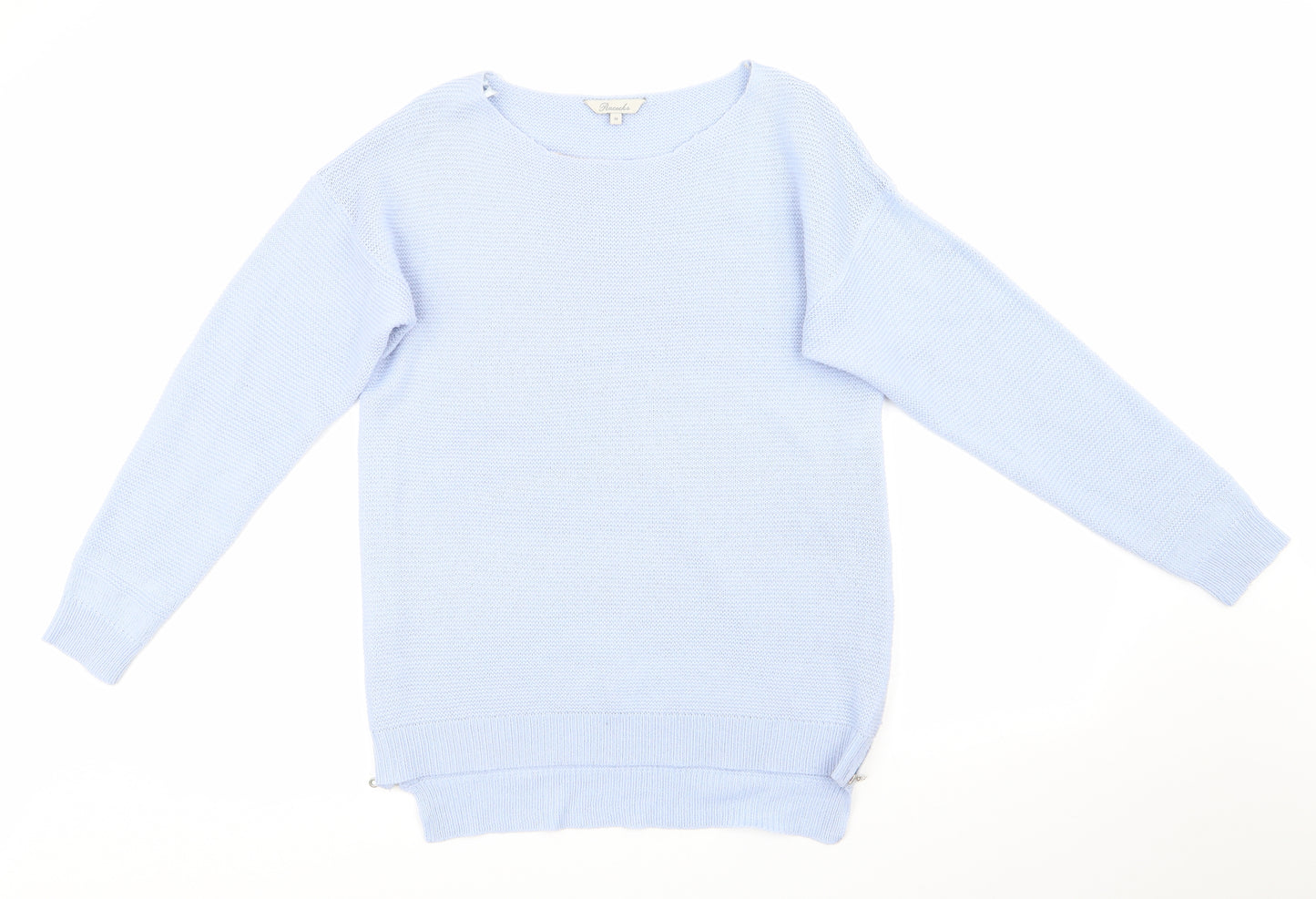 Peacocks Womens Blue Crew Neck  Acrylic Pullover Jumper Size M   - Zip Vented Side Seams Pale Blue