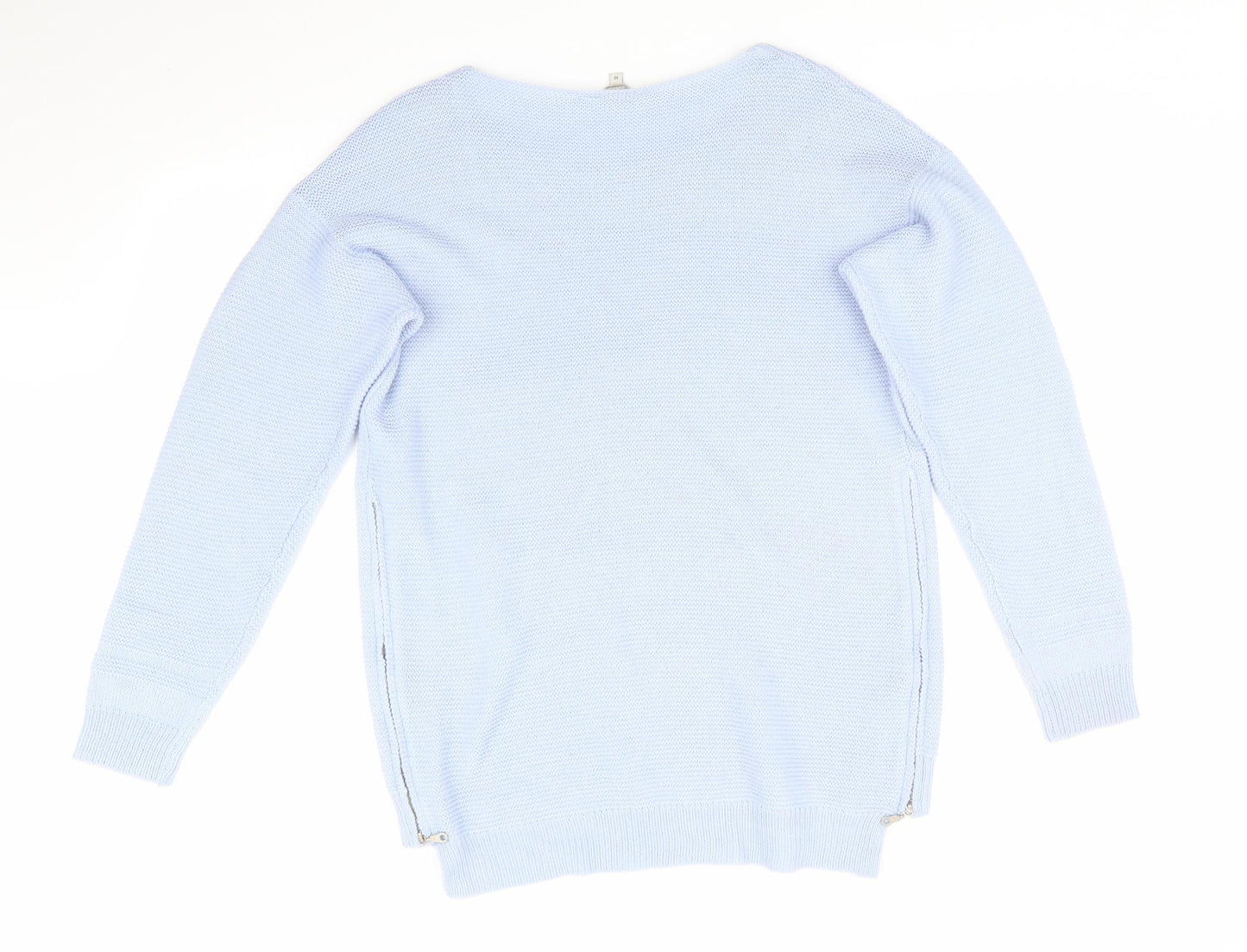 Peacocks Womens Blue Crew Neck  Acrylic Pullover Jumper Size M   - Zip Vented Side Seams Pale Blue