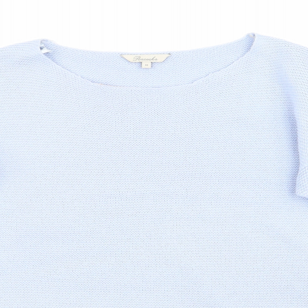 Peacocks Womens Blue Crew Neck  Acrylic Pullover Jumper Size M   - Zip Vented Side Seams Pale Blue