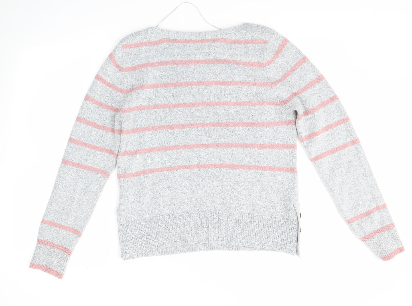 Oasis Womens Grey Round Neck Striped Acrylic Pullover Jumper Size M