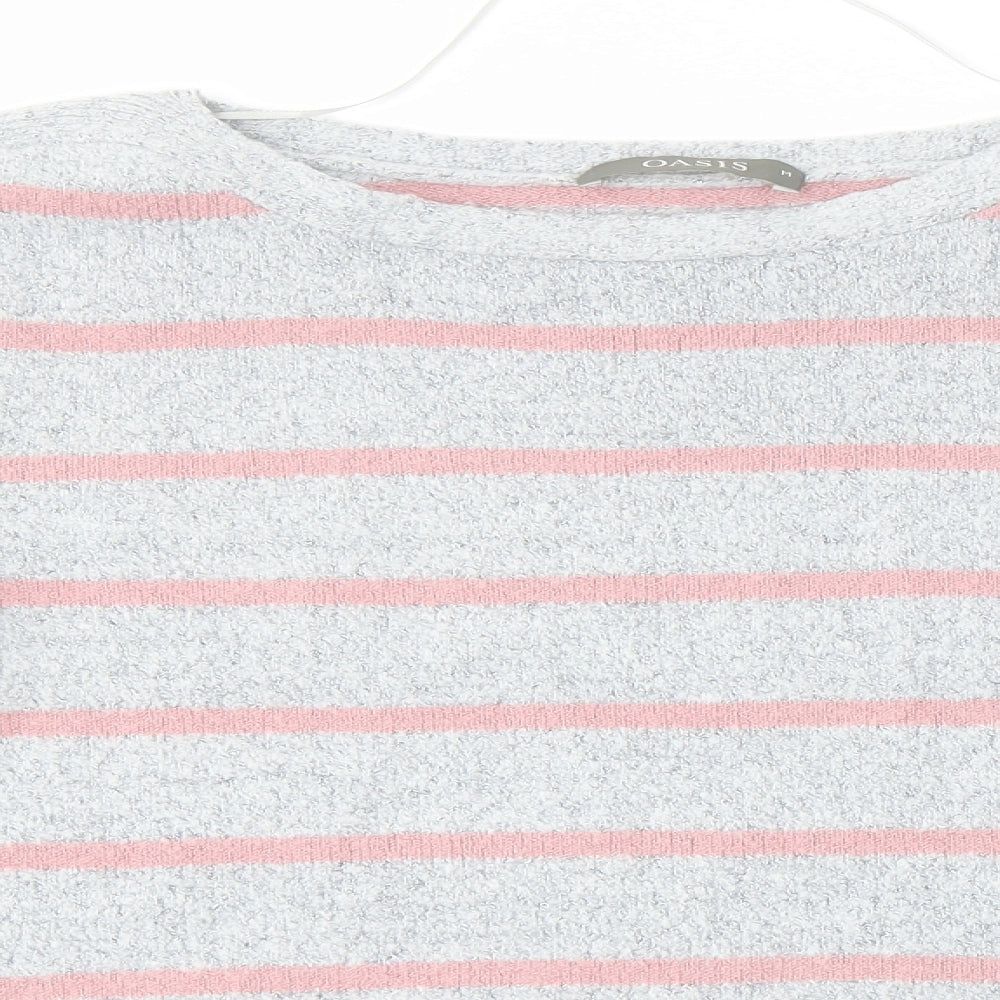 Oasis Womens Grey Round Neck Striped Acrylic Pullover Jumper Size M