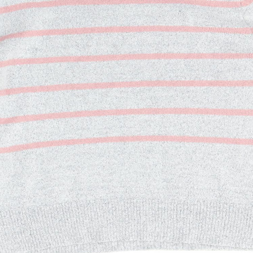 Oasis Womens Grey Round Neck Striped Acrylic Pullover Jumper Size M