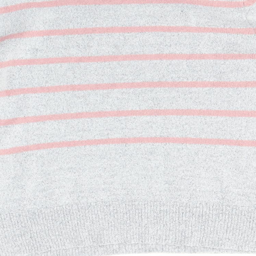 Oasis Womens Grey Round Neck Striped Acrylic Pullover Jumper Size M