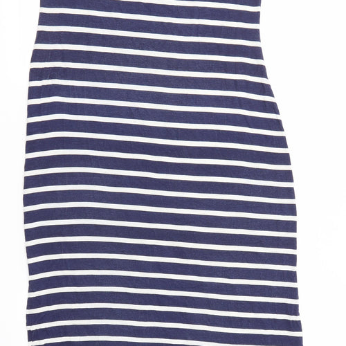 Boohoo Womens Blue Striped Viscose Maxi  Size 14 Round Neck