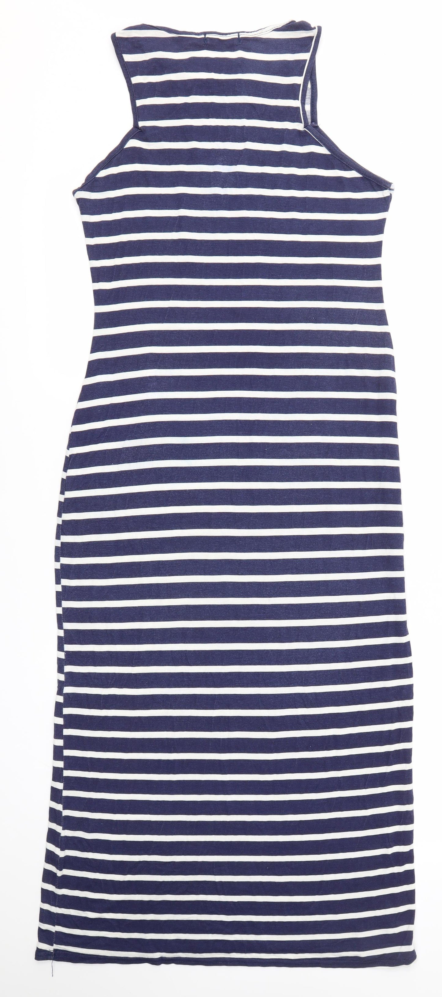Boohoo Womens Blue Striped Viscose Maxi  Size 14 Round Neck