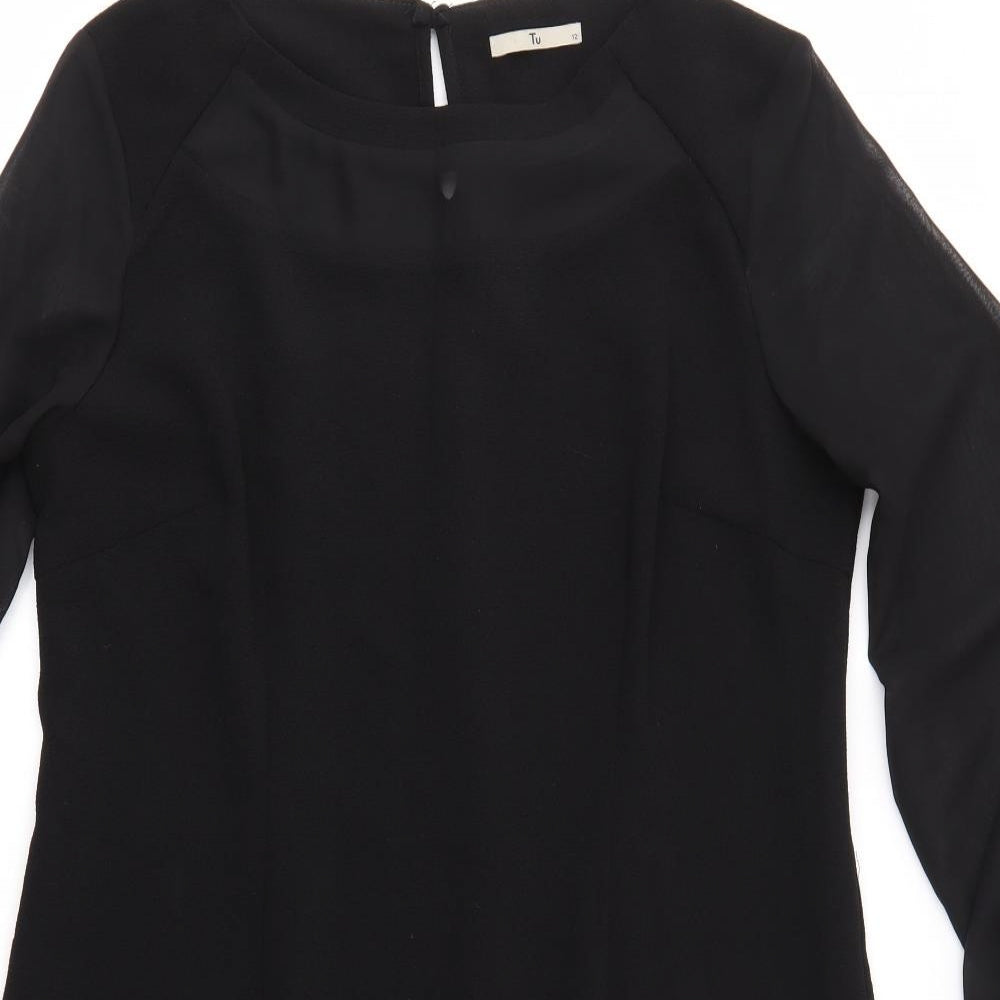 TU Womens Black  Polyester Pencil Dress  Size 12 Round Neck