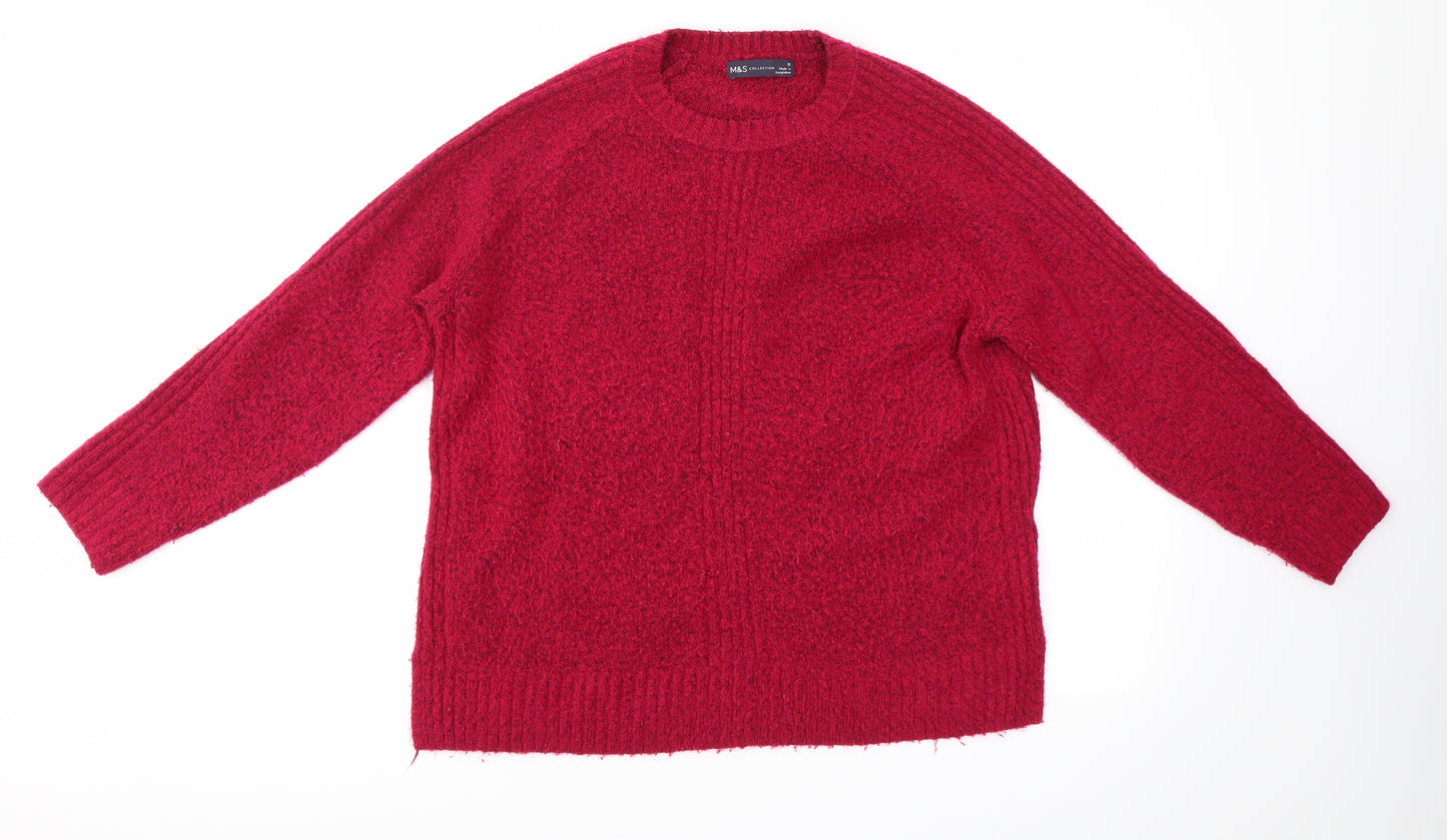 M&S Womens Pink Round Neck  Acrylic Pullover Jumper Size M