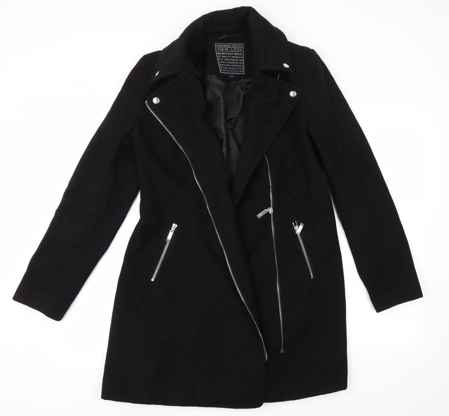 New Look Womens Black   Overcoat Coat Size 14