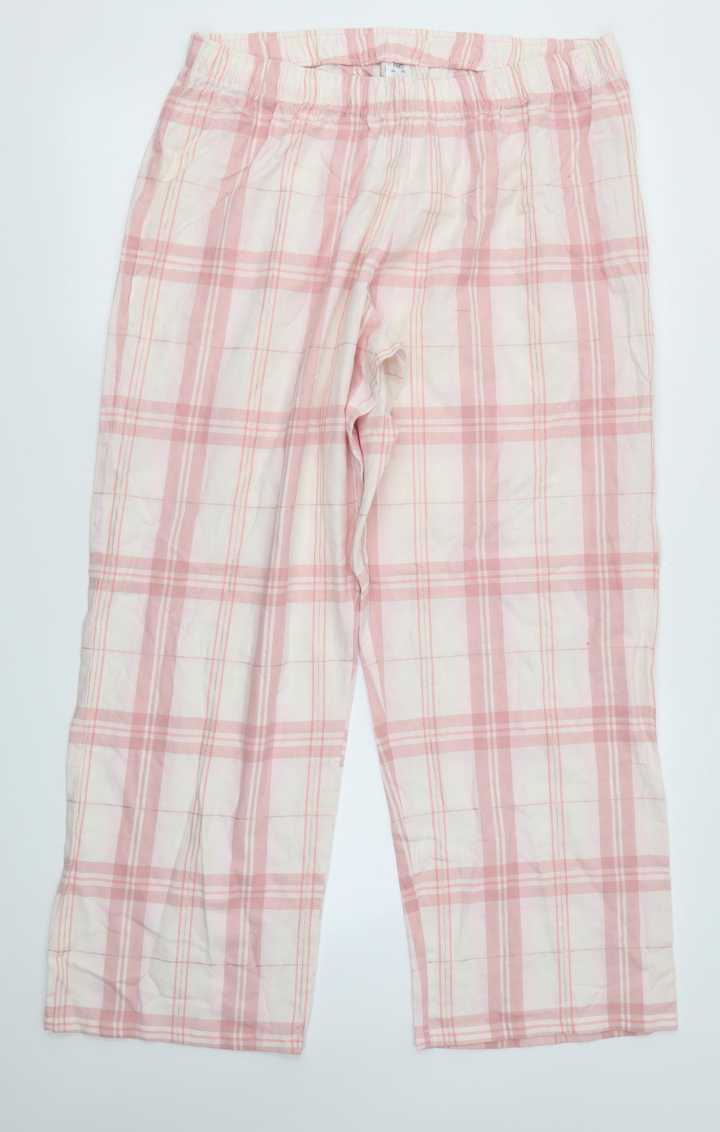 F&F Womens Pink Check Cotton Top Pyjama Pants Size 16